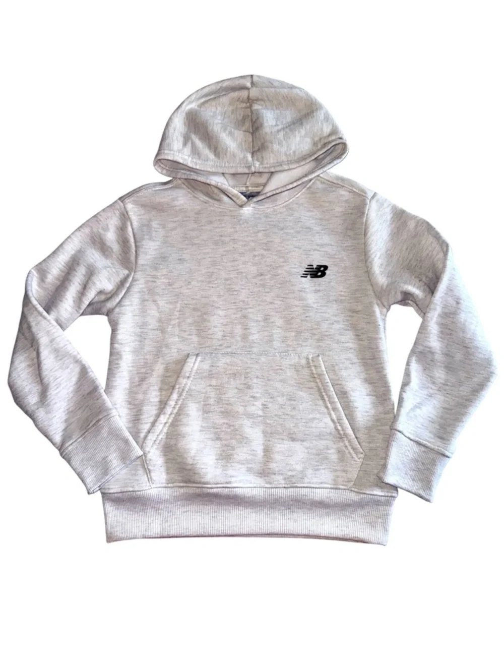 Girl’s New Balance Light Gray Grey Hooded Pullover Sweatshirt Kids 8 Unisex Boys